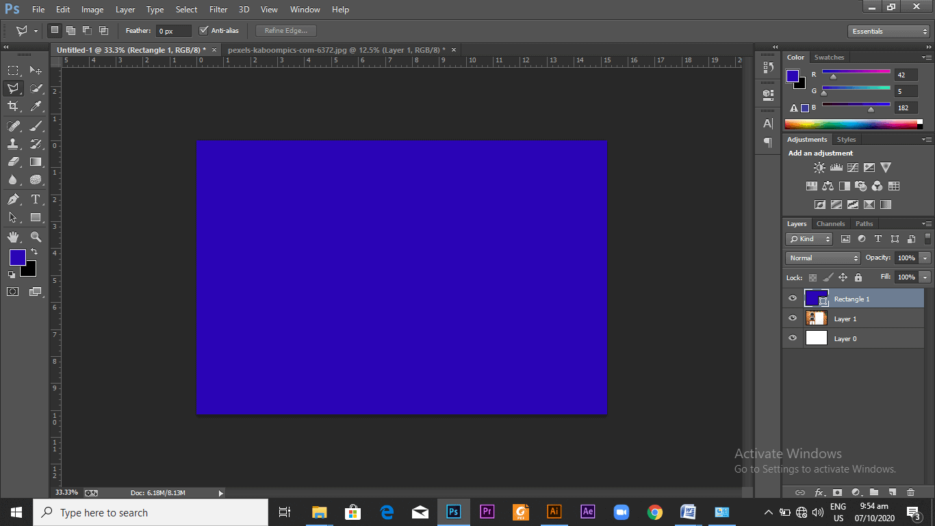 A dark blue canvas on the photoshop screen