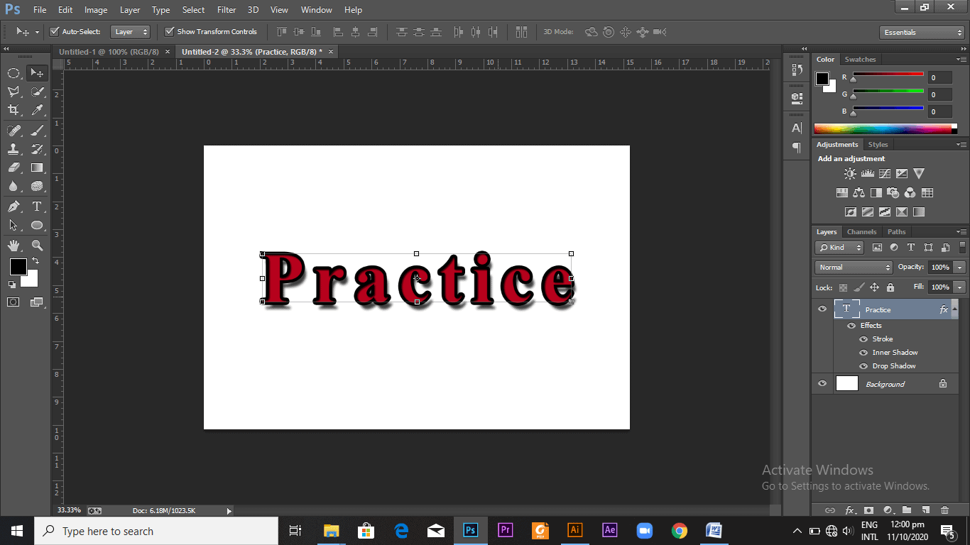 The word "Practice" after blending