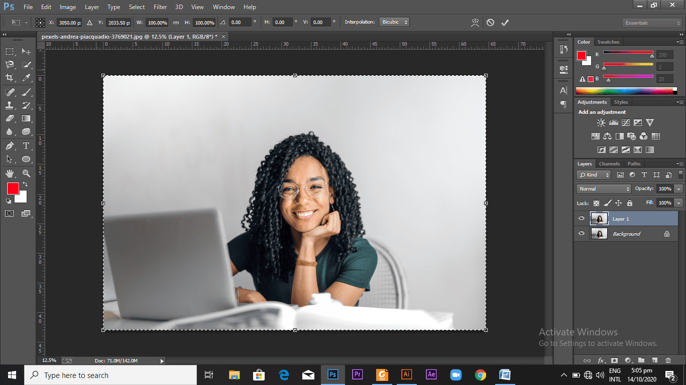 an image of a girl on the photoshop canvas