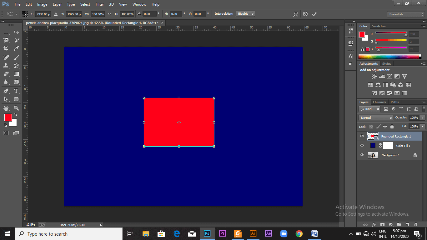 A red rectangle on a blue canvas