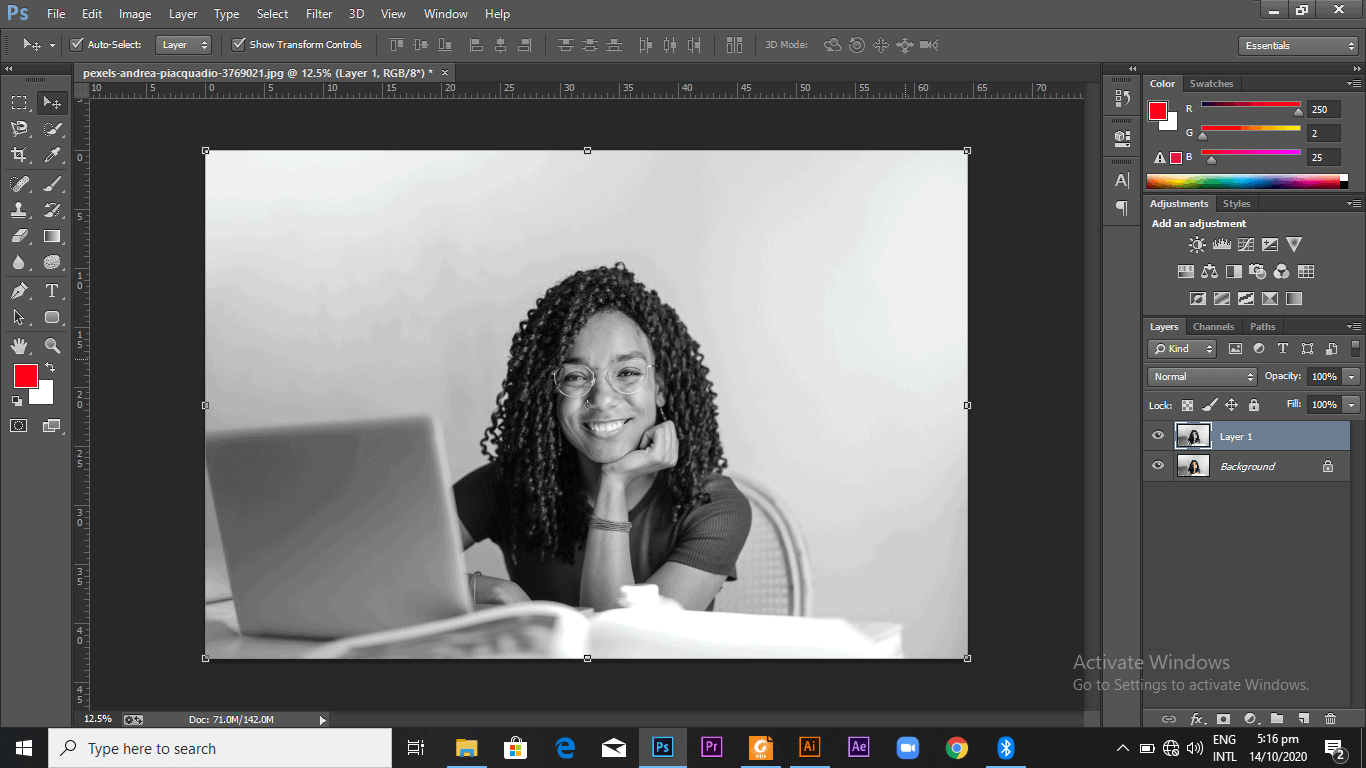 A Black and White image in photoshop