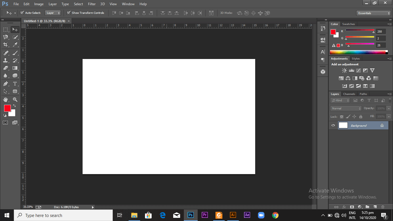 A white canvas in photoshop