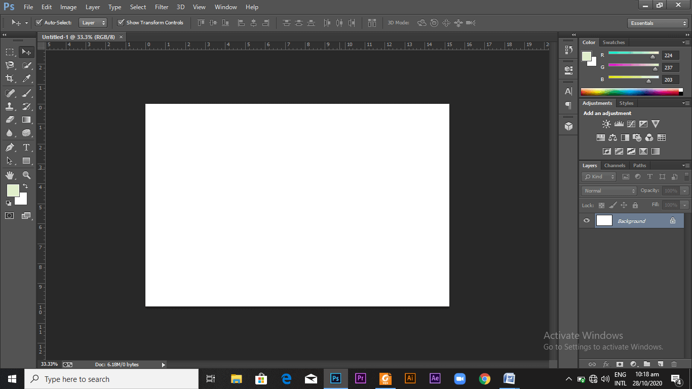 A white canvas on photoshop