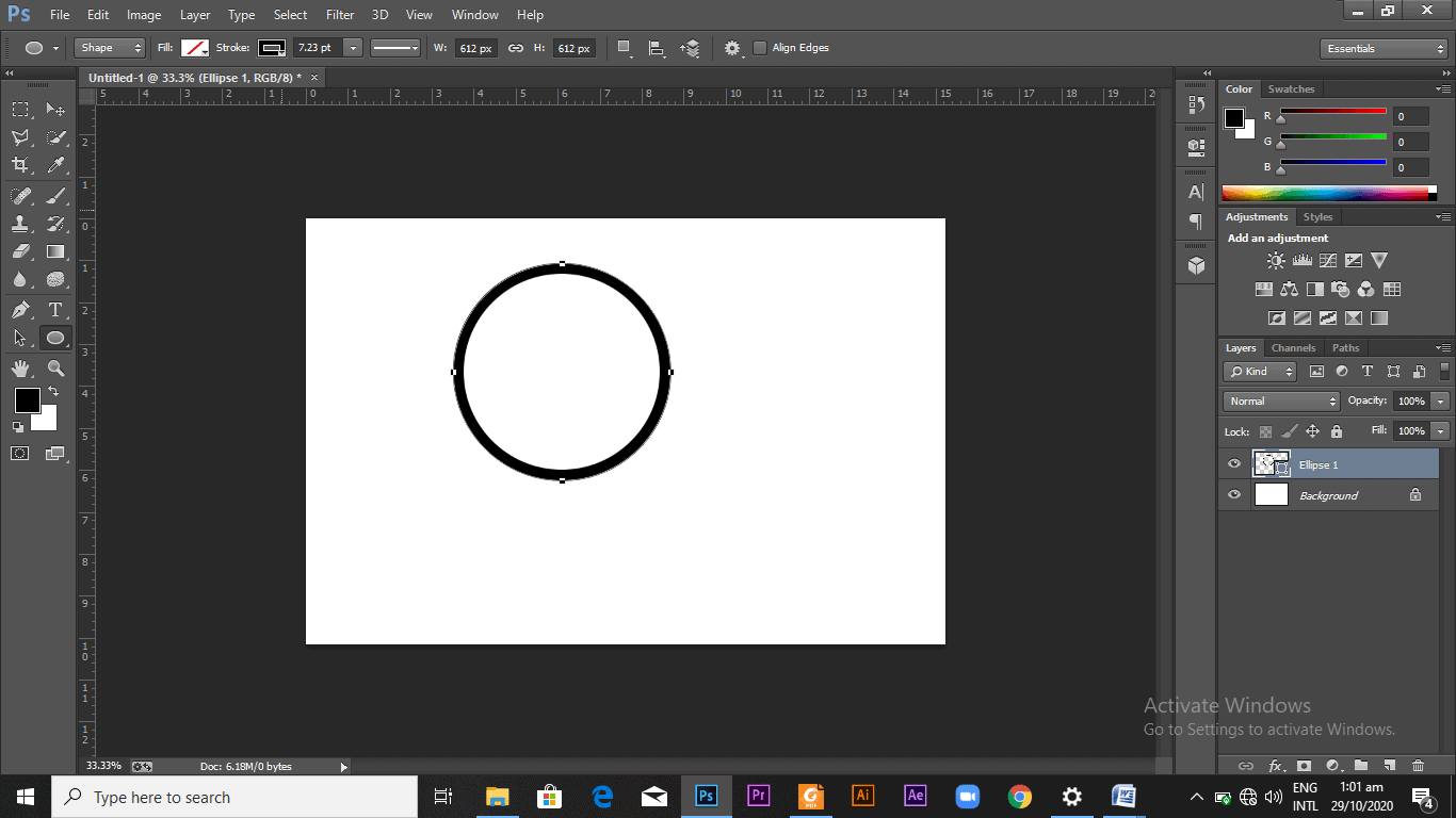 Thick black outlined circle on a white canvas