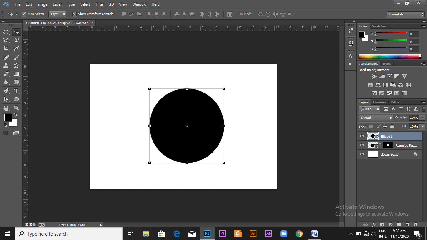 A black circular shape layer