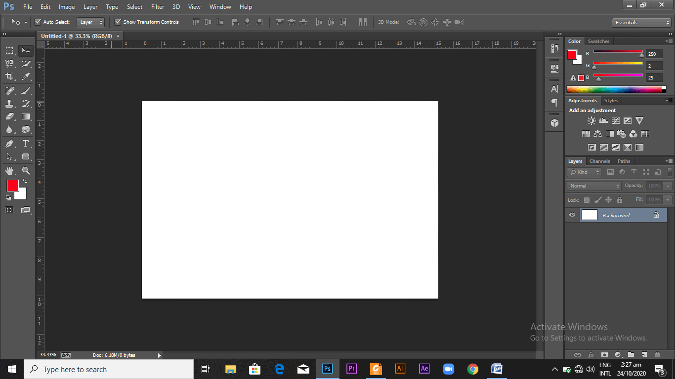 a blank canvas in photoshop
