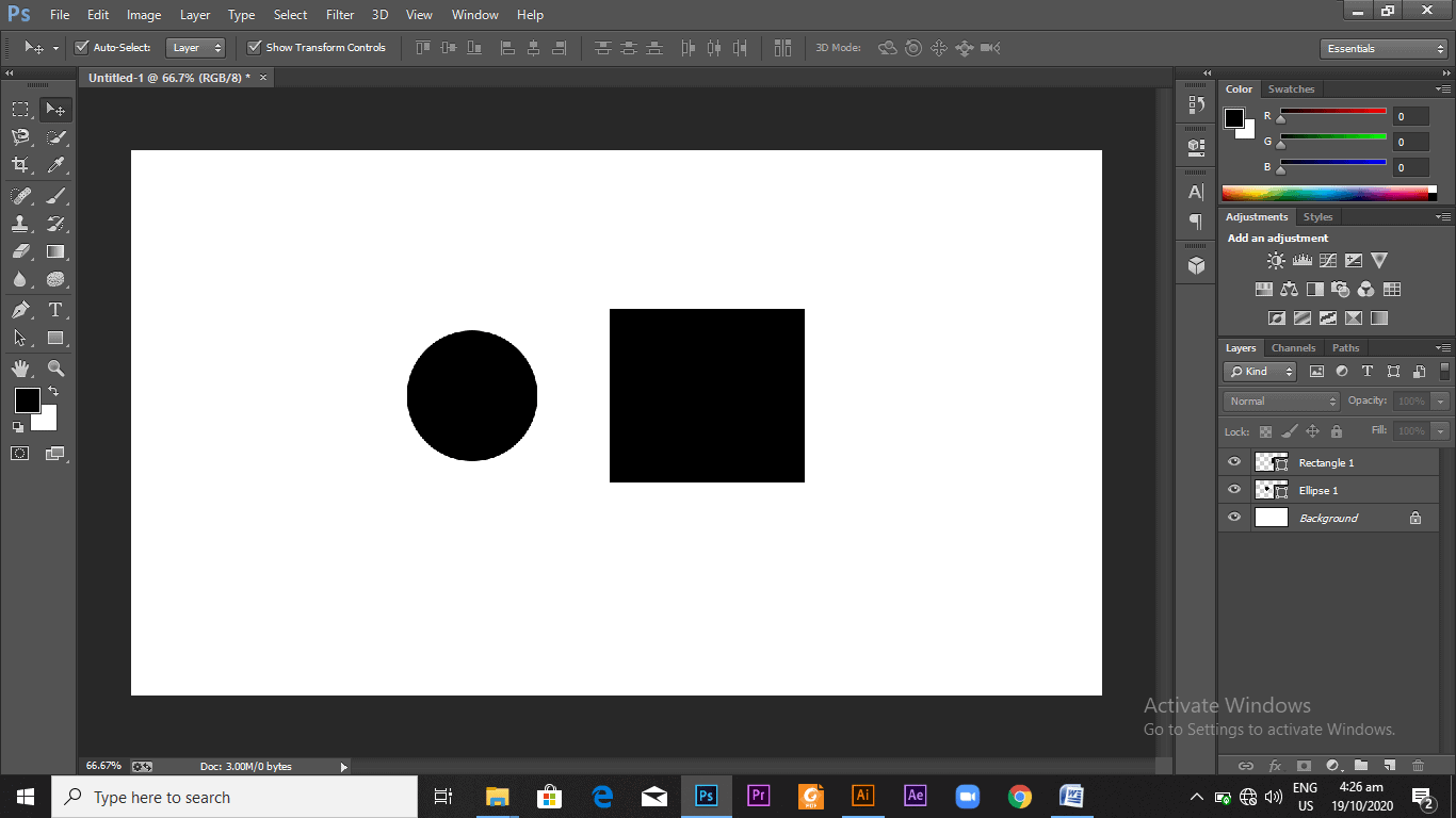 A circle and a square on the white canvas