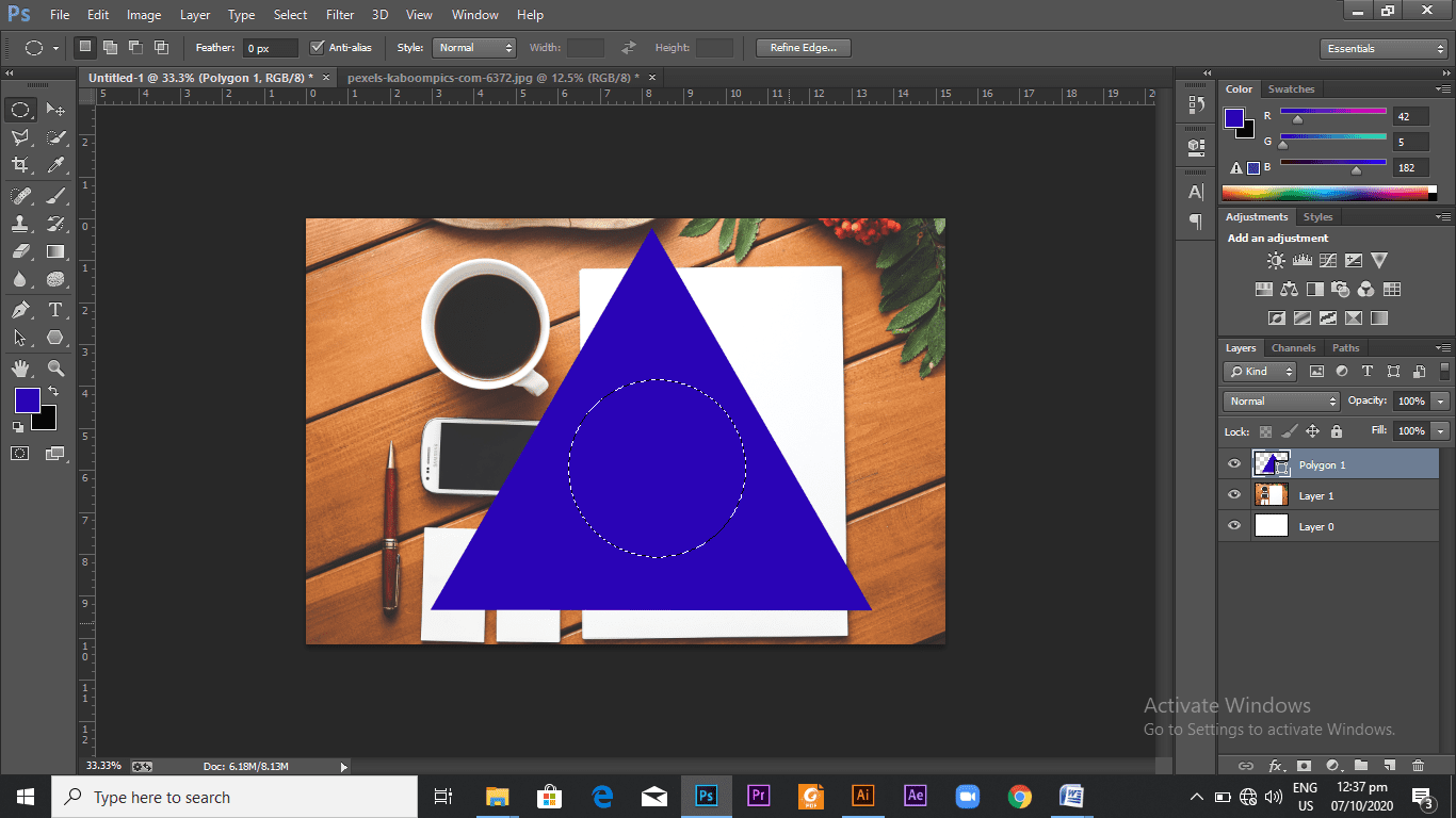 A triangle cutout on the image