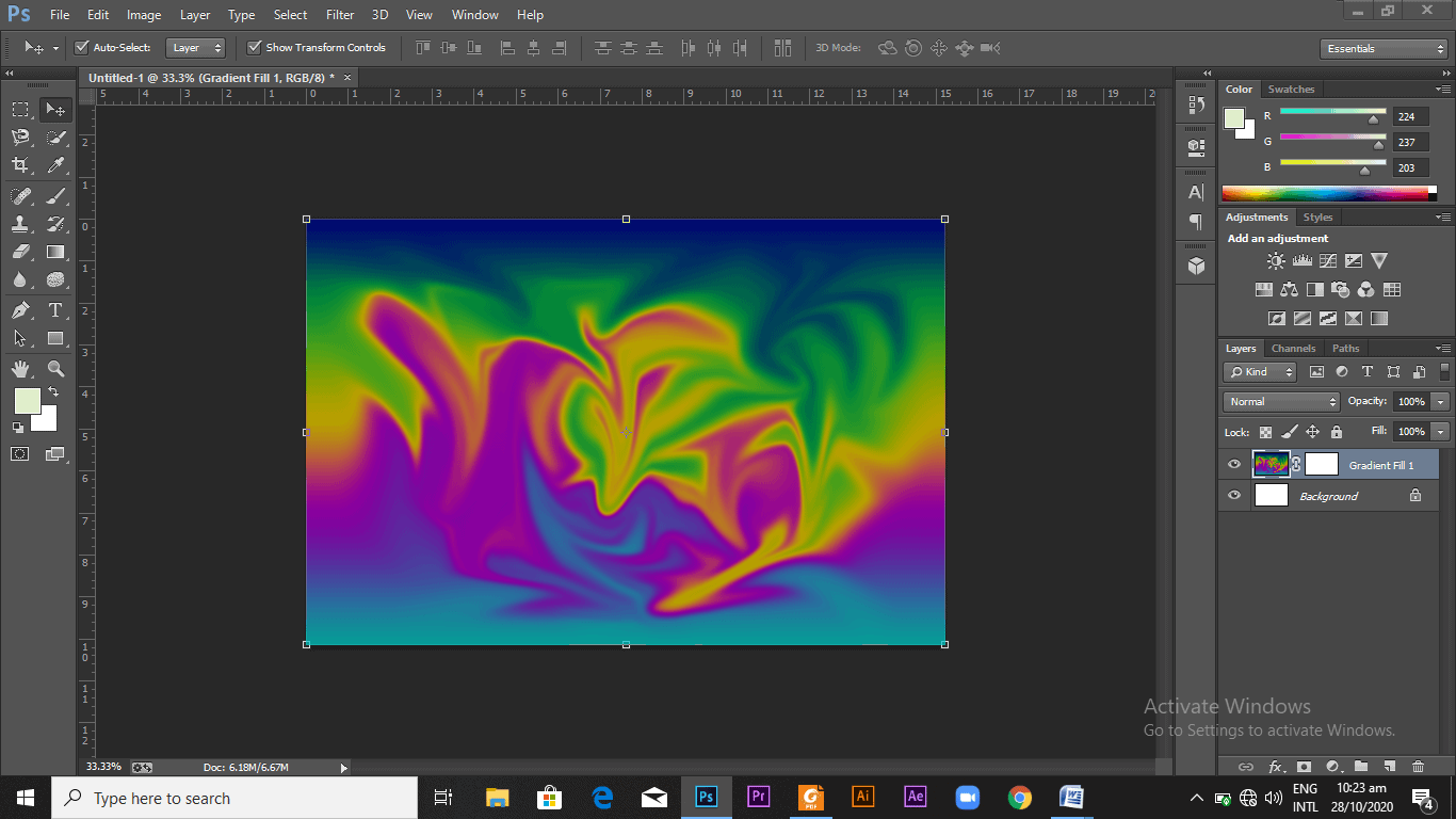 Wavy and mixed colours on the photoshop canvas