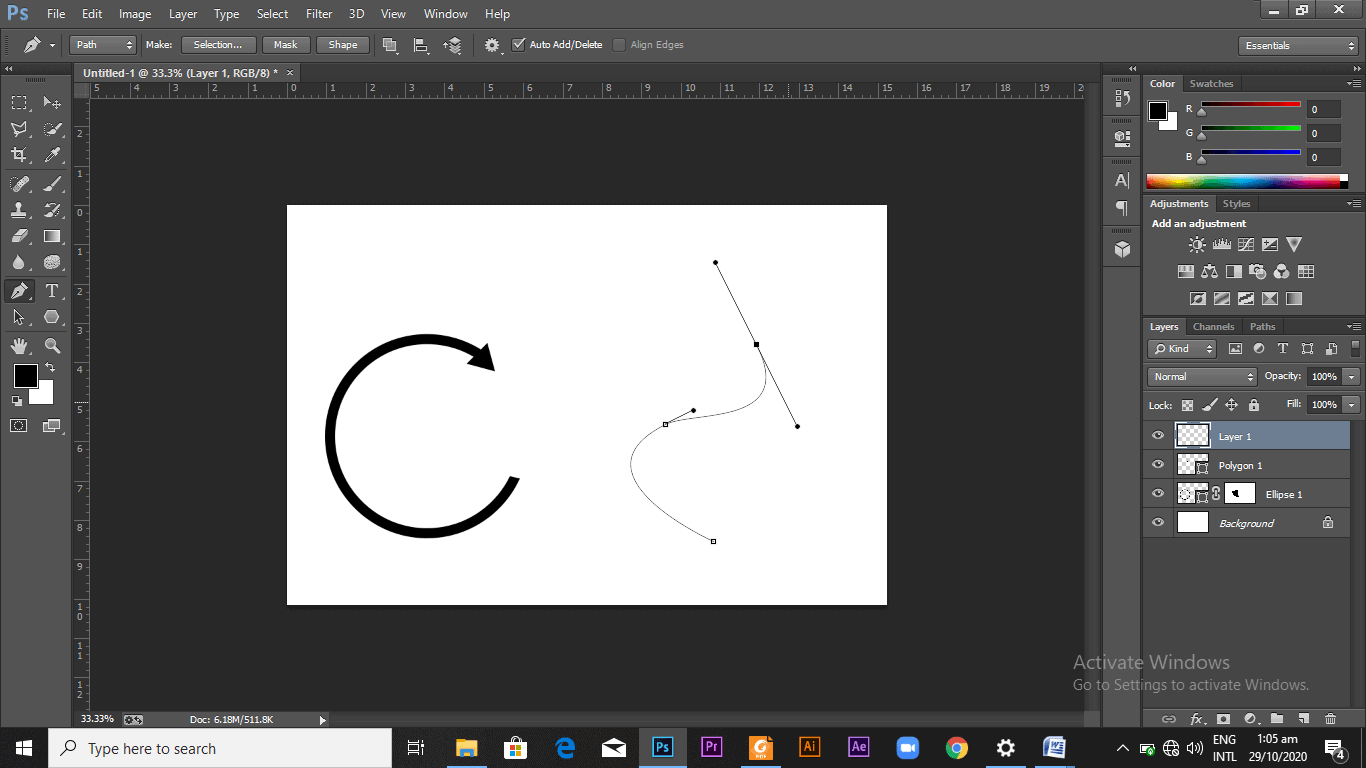 Using a pen tool next to the curved arrow