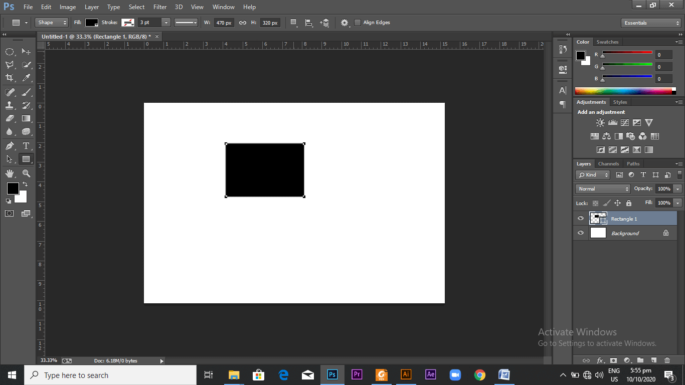 Black rectangle on the photoshop screen