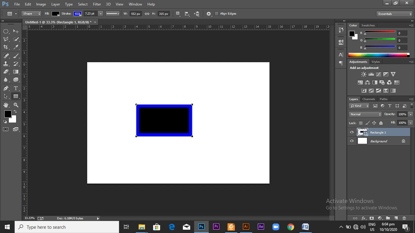 Blue outlined rectangle on a white canvas