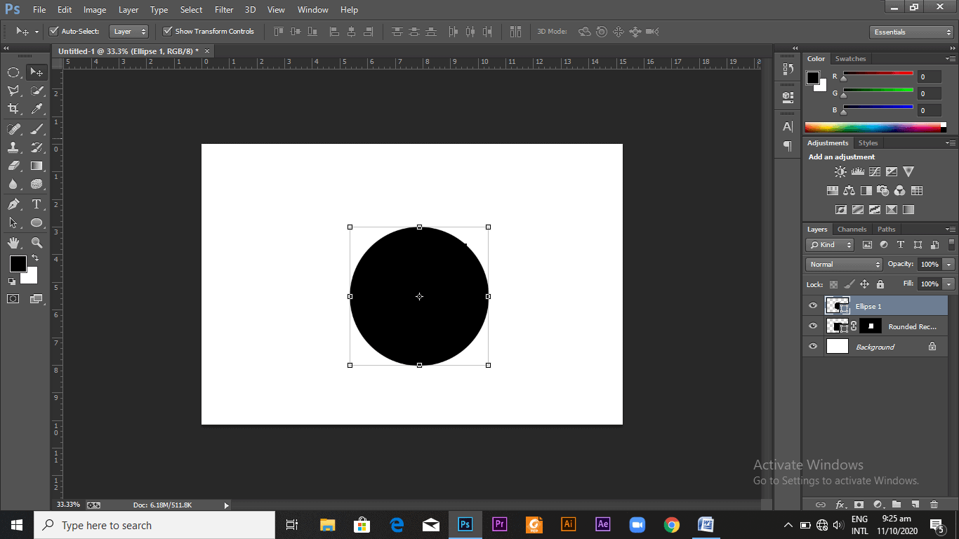 A black circular shape on the background layer