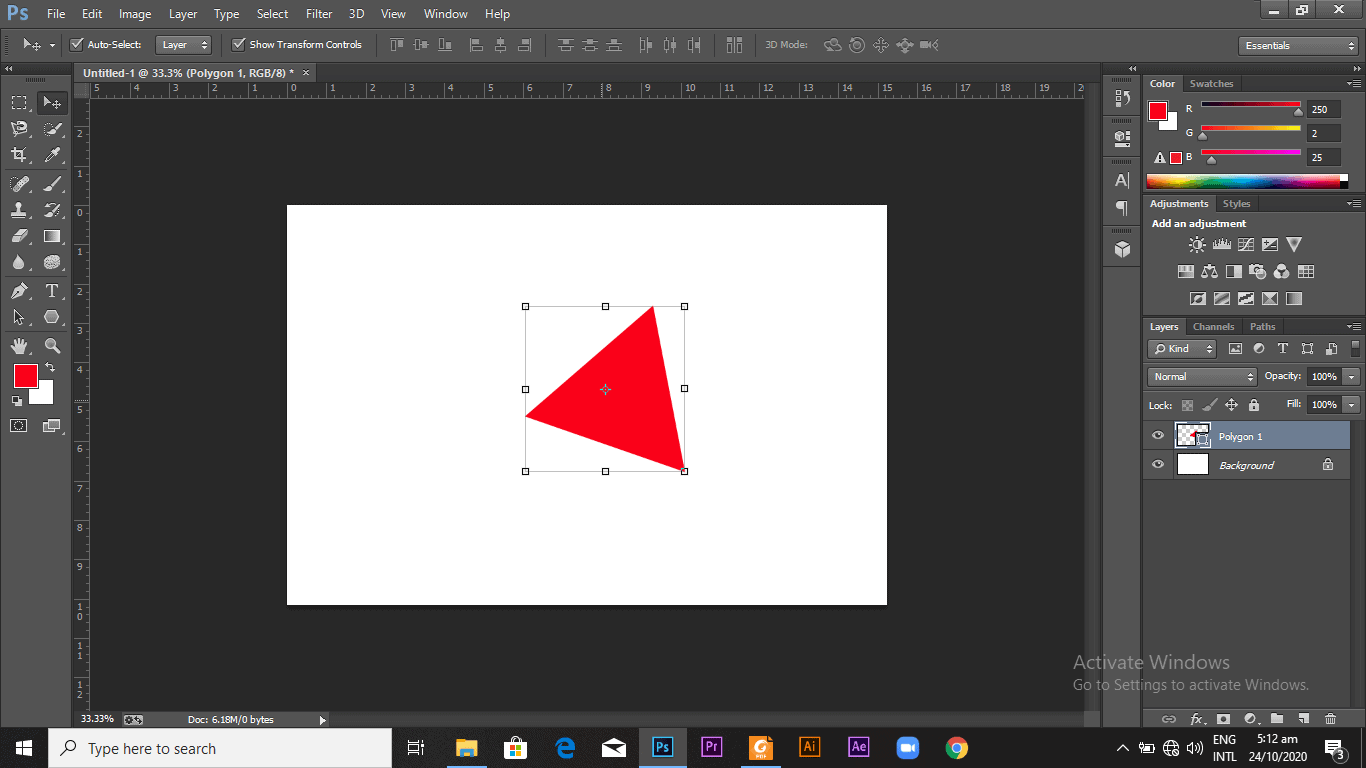 A red triangle on a white canvas