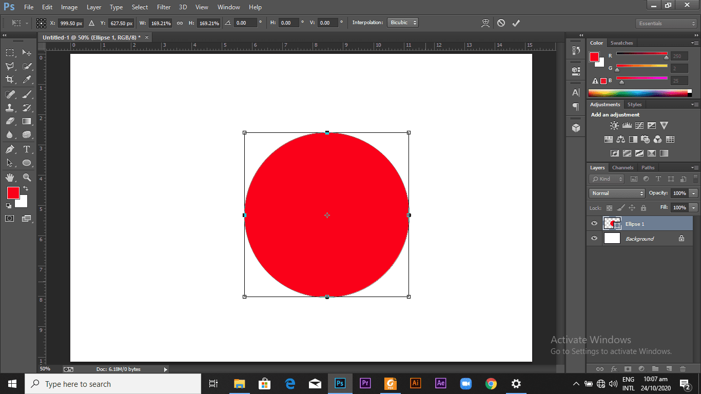 An expanded red circle on the background layer
